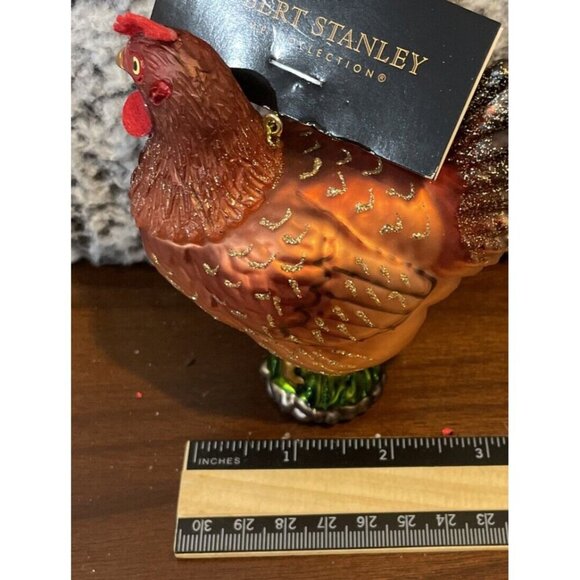 Robert Stanley Brown Chicken Hen Glass Christmas Holiday Tree Ornament NEW Farm - Picture 4 of 4